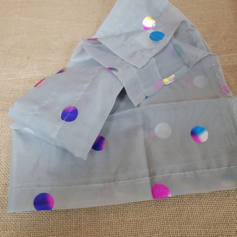 Gray Semi Sheer Valance Curtain for Kitchen 15" Colorful Metallic Polka Dots